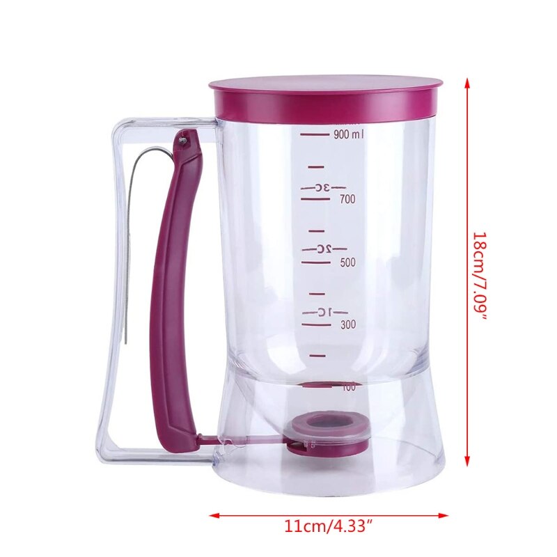 Distributeur de pâte à crêpes avec étiquette de mesure, 900ml