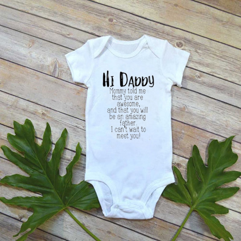 Sommar bebiskläder nyfödd småbarn spädbarn bebis pojke flicka kortärmad tröja graviditetsmeddelande tryck bodysuit outfit: 0380 / 18-24m