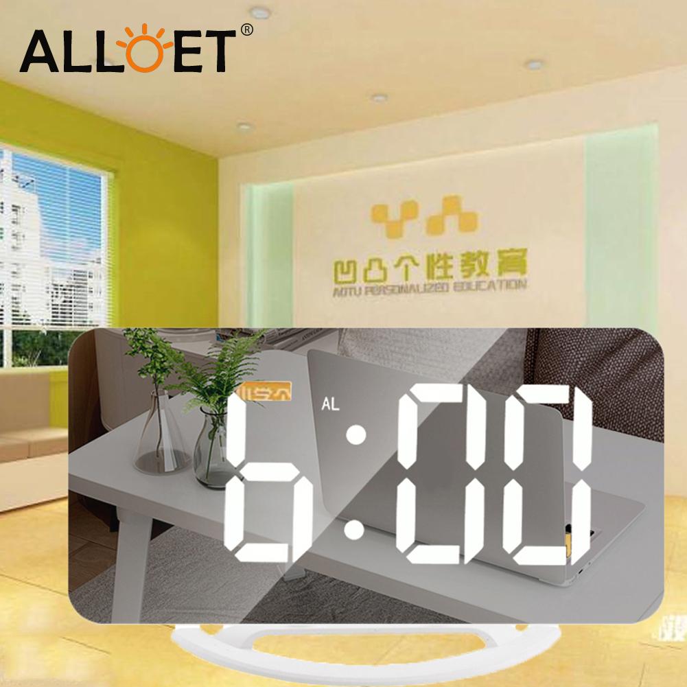 LED Screen Mirror Digital Display Wake Up Clock Desktop Automatic Photosensitive Multifunctional Electronic Alarm Clock Home