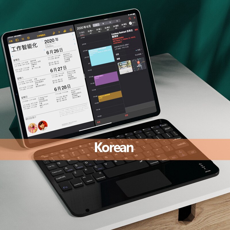 Teclado inalámbrico con Touchpad, teclado ruso, español, coreano, para iPad, teléfono, tableta, IOS, Windows, Bluetooth: Korean Black