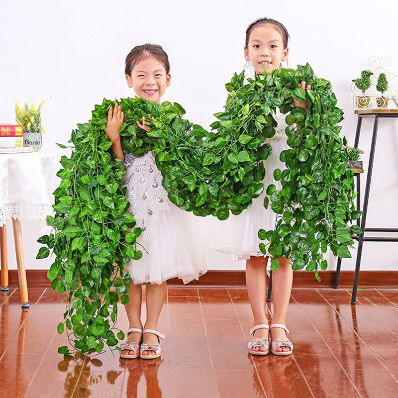 Artificial Lvy Green Leaf Wreath Plant Vine Grape Leaf Climber Green Leaf Family Garden Wedding DIY Garden Craft Flower