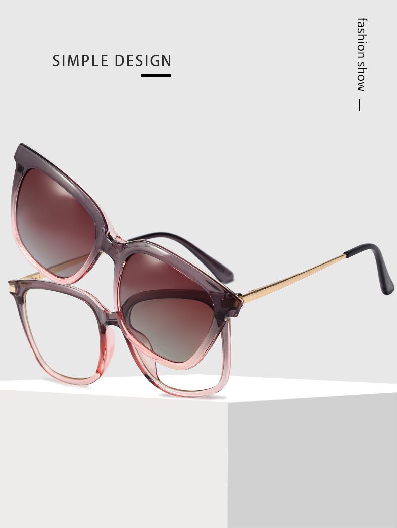 2 in 1 Polarized Magnet Clip On Eyeglasses Frame for Women TR90 Cat Eye Optical Glasses Frame Female Myopia Prescription