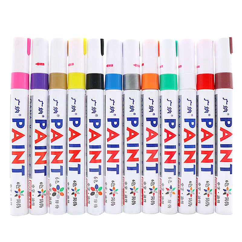 12 Kleuren Wit Waterdichte Rubberen Permanente Verf Marker Pen Autoband Loopvlak Milieu Band Schilderij