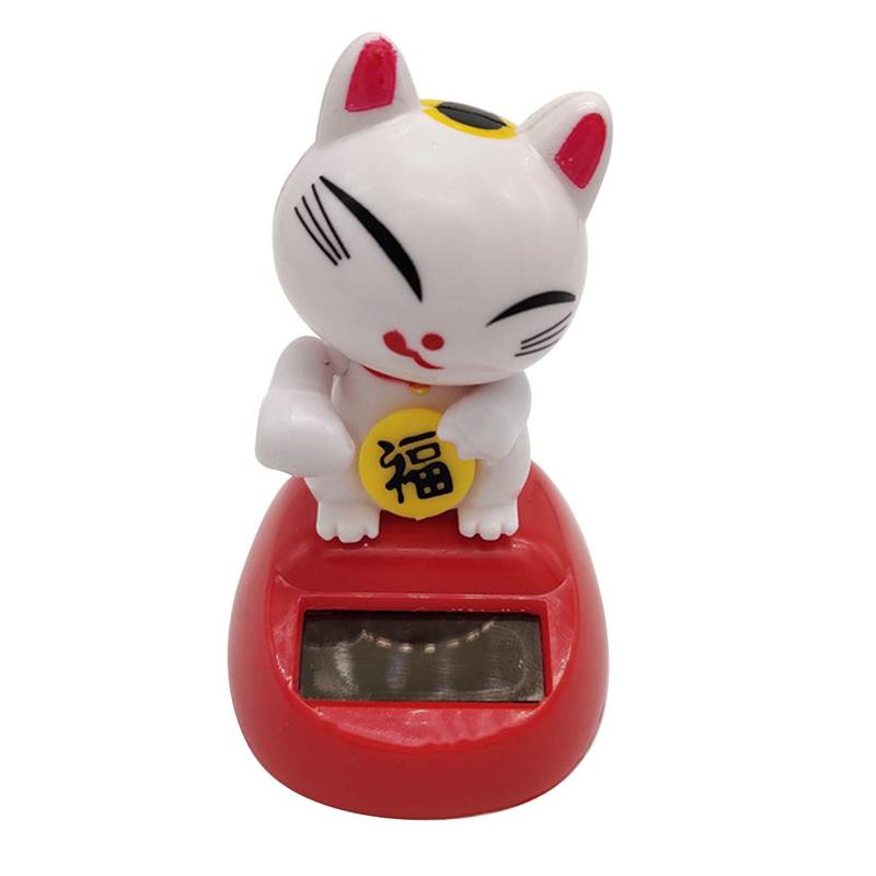 Lovely Solar Power Cat Interior Ornament Home Decor for Kids Toy Birthday: White