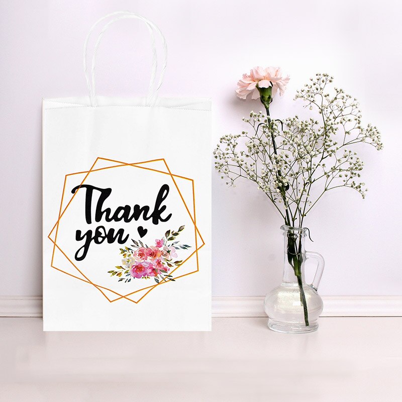 10Pcs 21*8*15Cm Wit Dank U Bag Verpakking Zak Hoge Materiaal Draagbare papieren Zak Bruiloft Decor Supplies