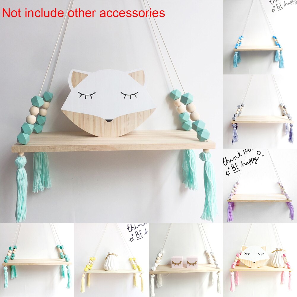 Room Swing Wood Shelves Tassel Hanging Shelf Rope Wall Decor