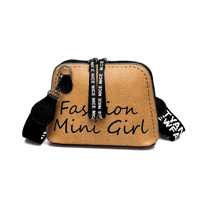 Sac à bandoulière en cuir pu pour femmes, sac à large sangle à épaule en forme de coquille, sacoches tendance tendance avec impression de lettres