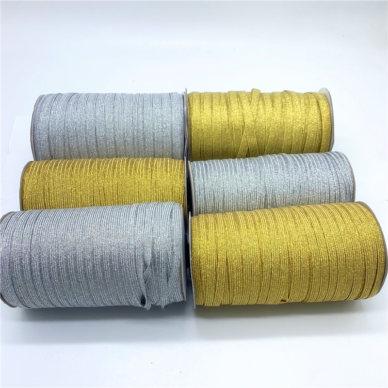 3 Mm 6 Mm 10 Mm 5 Yards/Lot Golden/Silver Naaien Elastische Lint Elastische Spandex Band Trim naaien Stof Diy Kledingstuk Accessoires