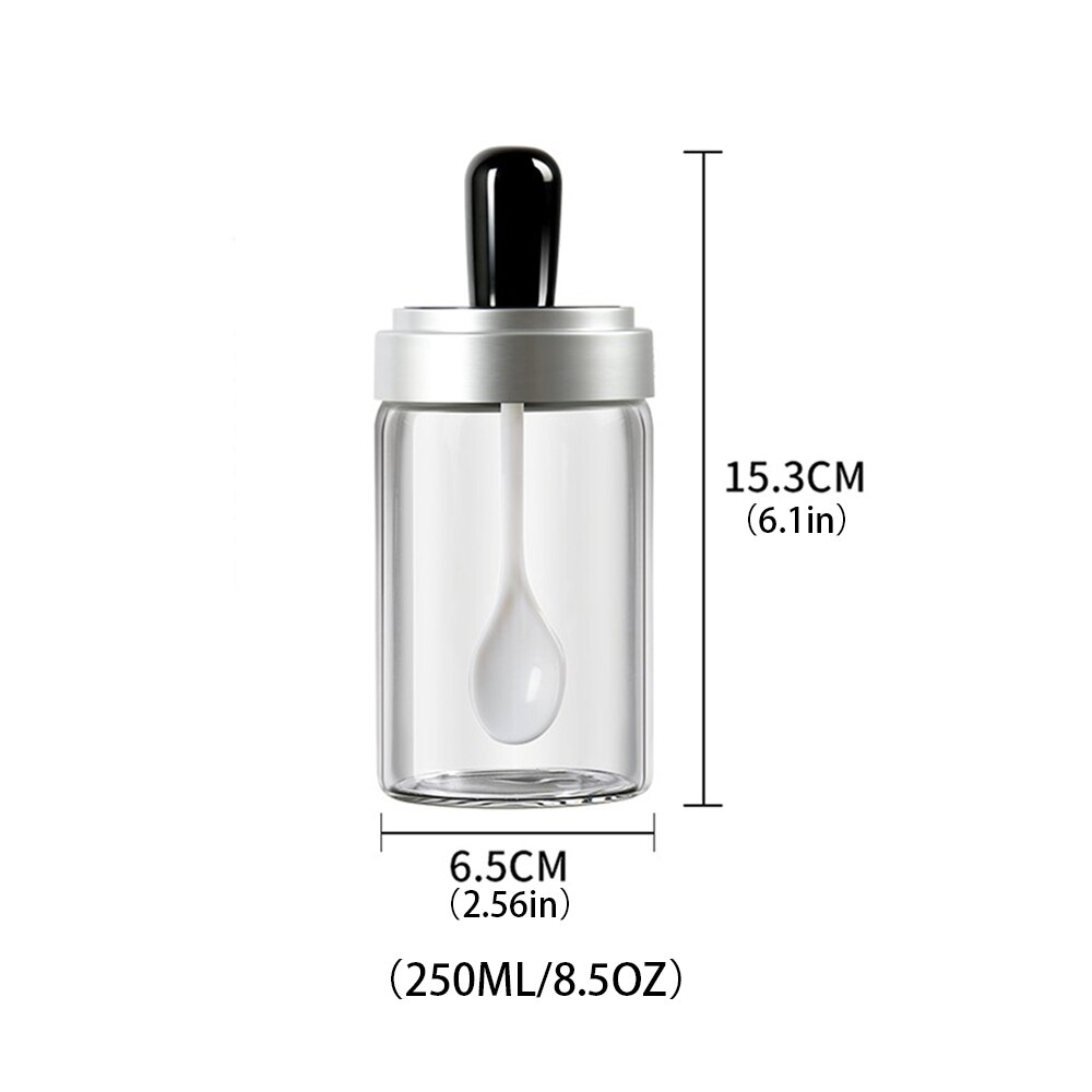 glass sukkerskål med lokk og skje dispenser saltbeholdere sukkerholder krukke til hjem og kjøkken (8.5oz/250ml)