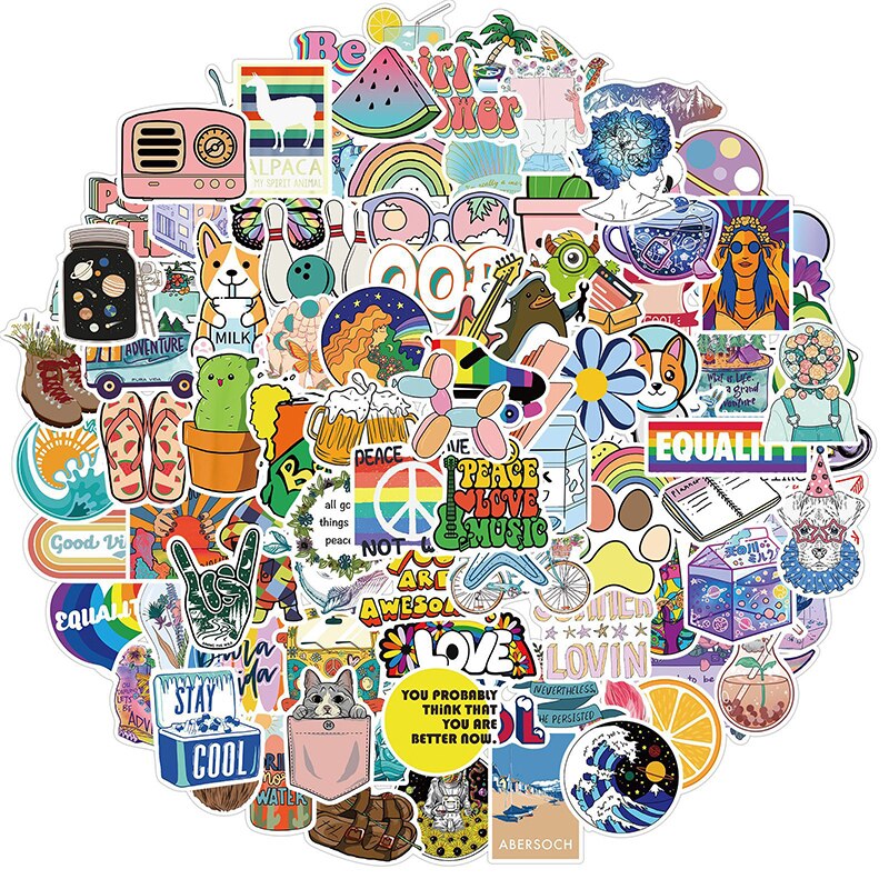 100Pcs Cool Summer Stickers Girl Essential Stuff For Water Bottles Waterproof Decals Suitable Luggage Laptop Trendy Stickers