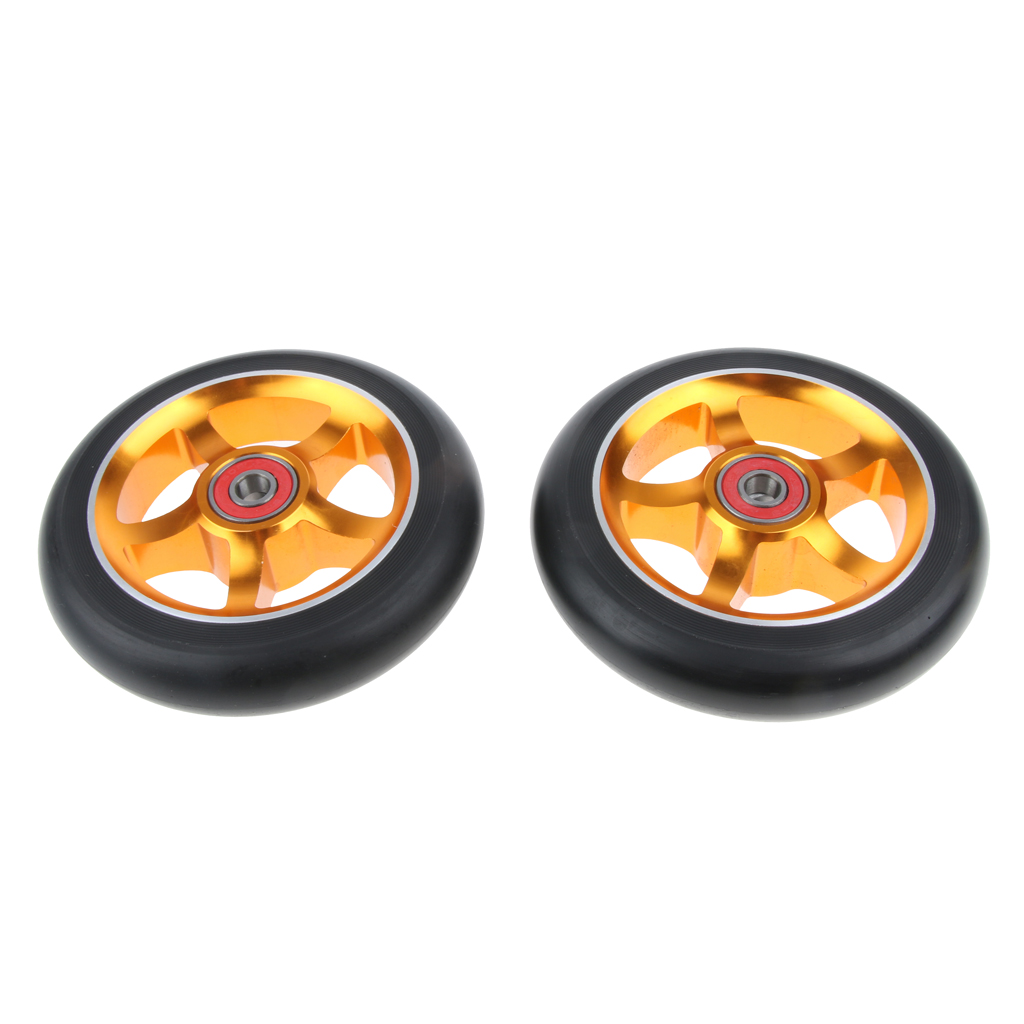 Scooter Wheels 110mm Pair - Durable Aluminum Scooter Wheels - Pro Scooter Wheels with Bearings installed - 24mm x 110mm, 88A PU