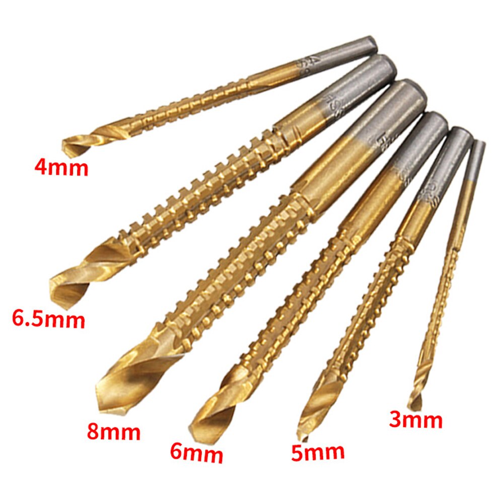 1/6 Stuks 3-8Mm Titanium Coated Hss Boor Elektrische Boor Gat Groovende Boor Zaag Timmerman houtbewerking Gereedschap