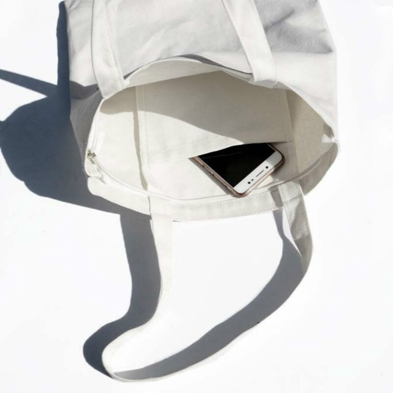 Mignon soleil impression à la sacs noirs sacs blancs fermeture à glissière Shopping fourre-tout toile sacs à provisions Eco sac à bandoulière réutilisable