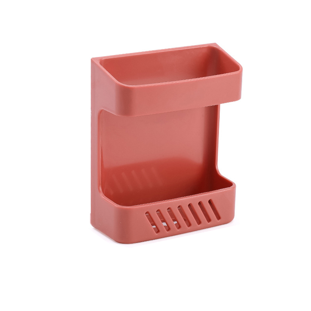 Multifunctional Wall-mounted Storage Box Punch-free Mobile Phone Remote Control Storage Rack Bathroom Wall Debris Storage Rack: S-Red
