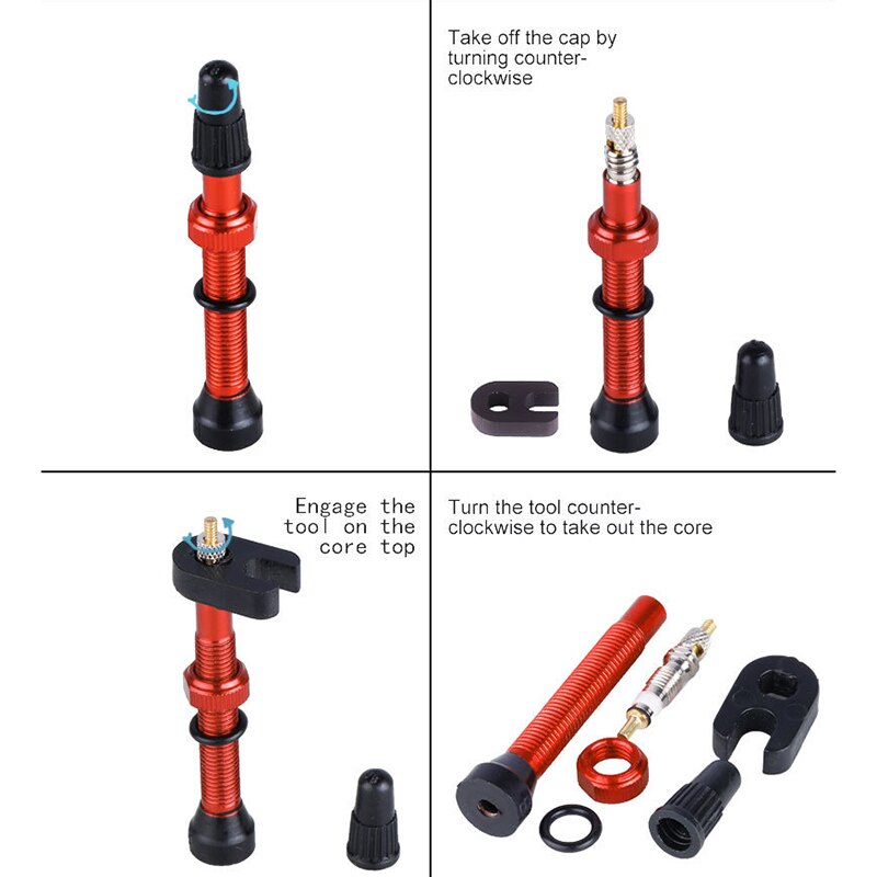 1Pair Bicycle 60mm Presta Valve for Road Bicycle Tubeless Tires Brass Core Alloy Stem Tubeless Sealant Compatible,Red