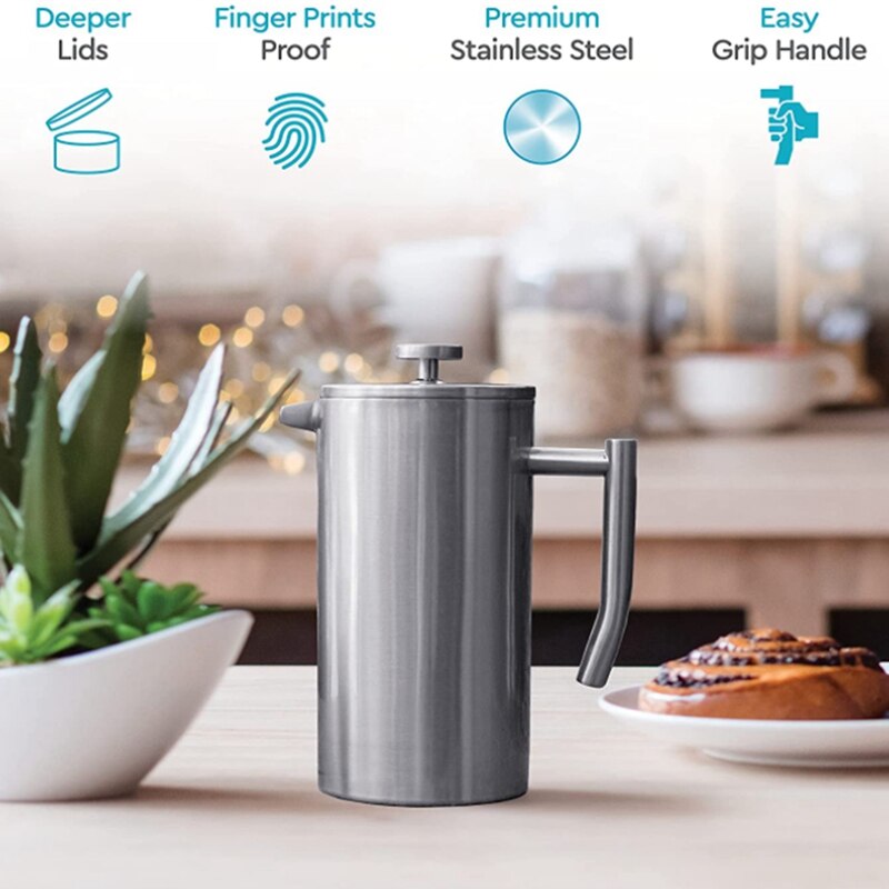 Stainless Steel French Press Coffee Maker 1L Double Wall Coffee Press ,And Easy Press, Coffee Press