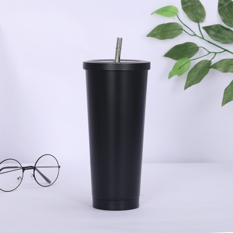 Taza de café portátil para coche, vaso frasco al vacío de gran capacidad, termo de acero inoxidable, 304: Negro
