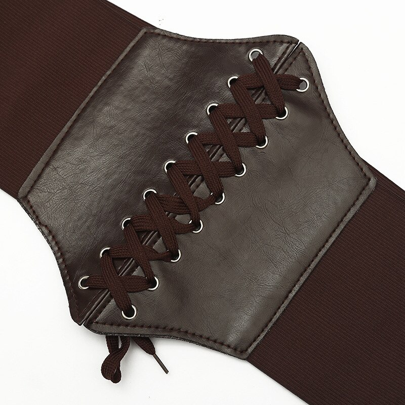 PU Leather High Waist Belt Super Wide Tied Waspie Belt for Dress Elastic Lace-up Cinch Women Corset Belt