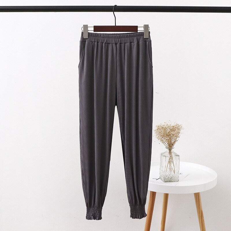 Fdfklak Slaap Bodems Vrouwen Pyjamabroek Big Size M-XXL Lente Zomer Lounge Wear Roze Pyjama Broek Nacht Broek: gray / L