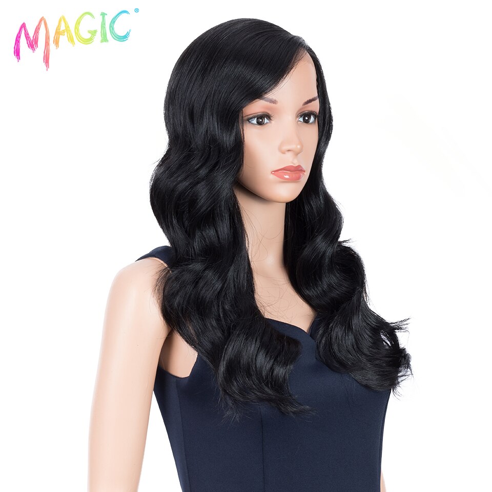 Magic Pruiken 22 "Inch Ombre Bruin Body Golvend Haar Hittebestendige Haar Deel Pruiken Synthetische Lace Front Pruiken Voor zwarte Vrouwen