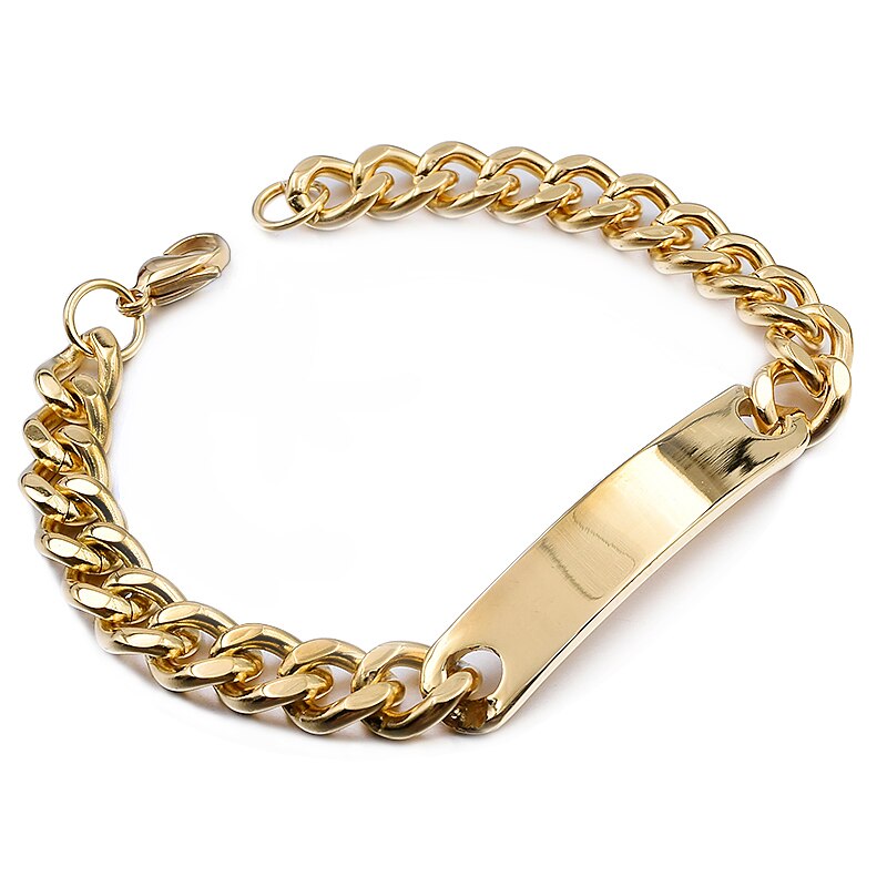 Gokadima Stainless Steel ID Bracelet For Women Men Jewellery Chain Cuff,4 colors, Items,WB001: Style1 gold21cm9mm