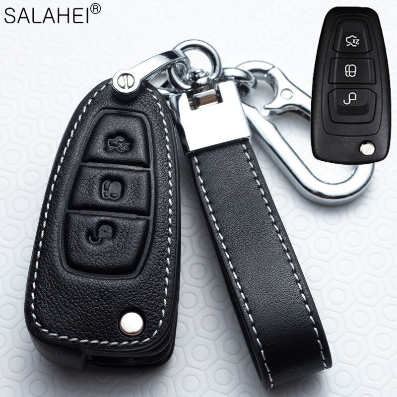 Porte-clés de voiture en cuir, porte-clés, pour Ford Fiesta Focus 3 4 ST Mondeo Ecosport Kuga Ranger c-max s-max: E-black