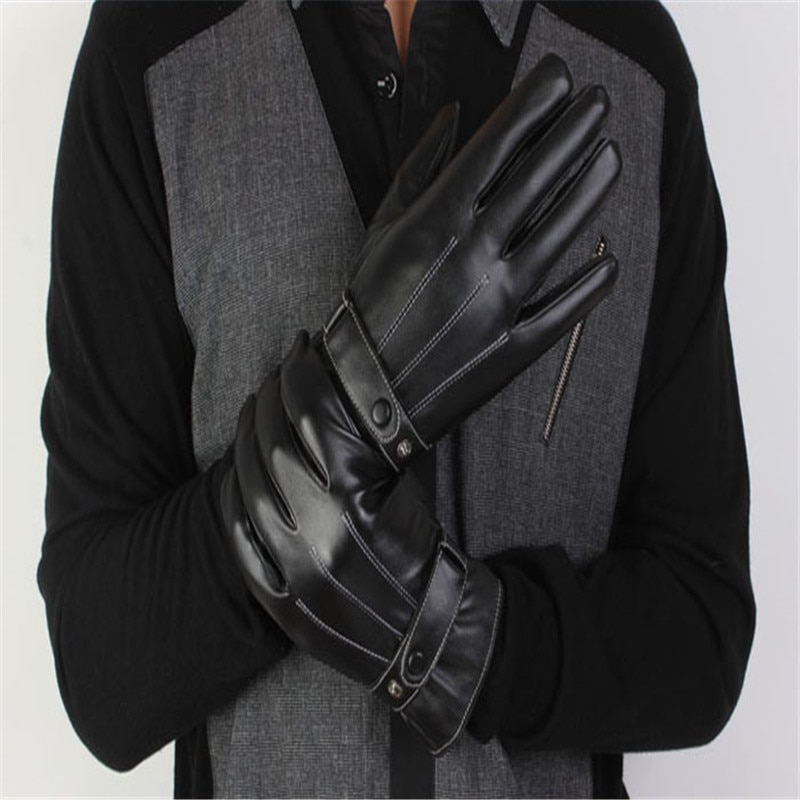 Mens Luxe PU Lederen Winter Super Rijden Warme Handschoenen Kasjmier luvas guantes eldiven handschoenen 40FE20