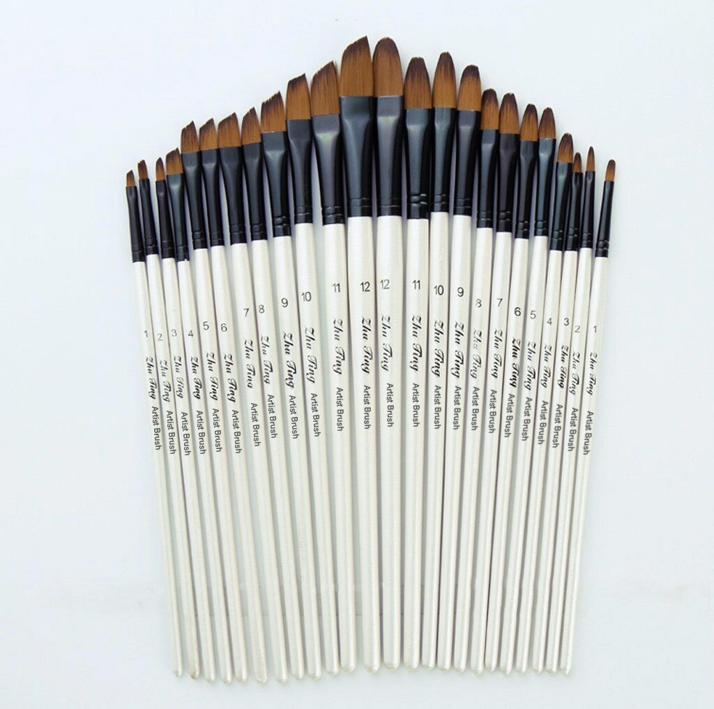 12 Kunstenaar Aquarel Penselen Kwast Voor Nylon Penselen Olieverf Acryl Platte & Tip Kit Pen Acryl Schilderen