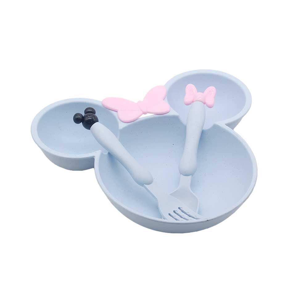 Baby Tableware Children's Tableware Green Cartoon Feeding Dish Fruit Bread Dessert Children Training Tableware: 3pcs blue