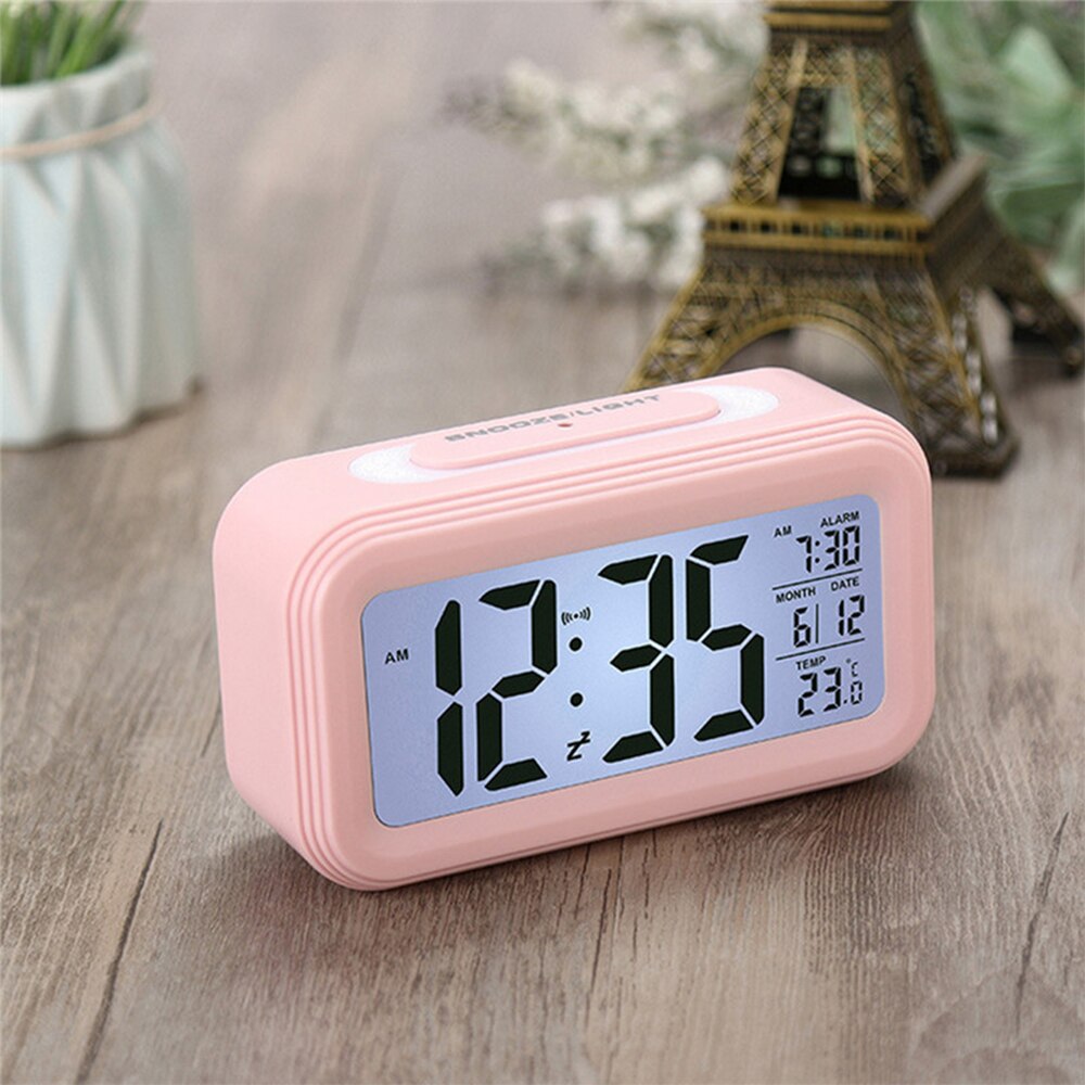 ledet digital vekkerklokke elektronisk klokke smart stum lysende bakgrunnsbelysning vise temperatur kalender slumre kontor