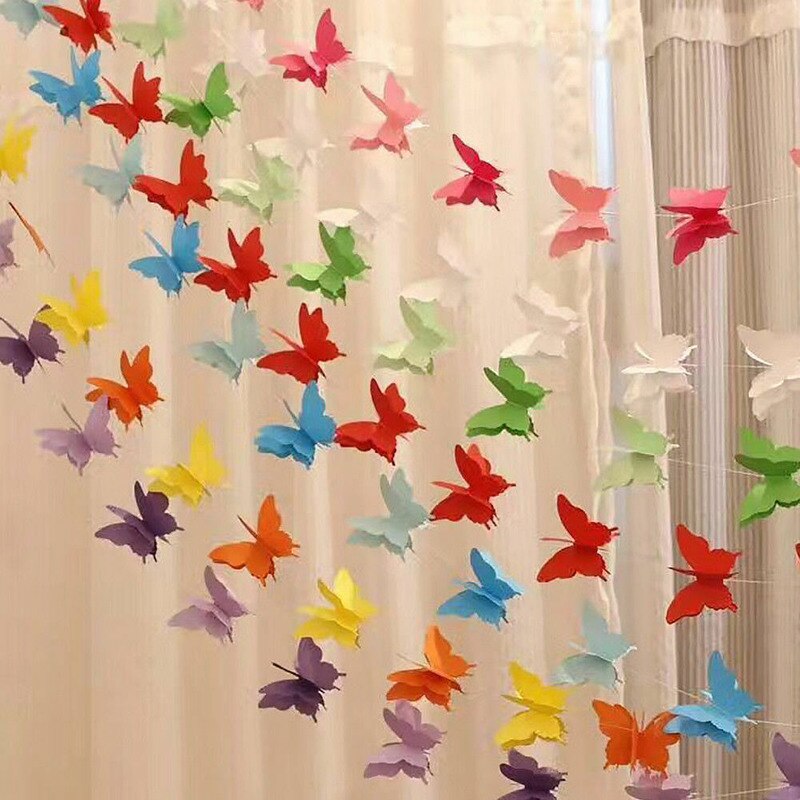 2.7M 3D Paper Garland Butterfly Banner kids Baby Shower Butterfly Bunting for Valentine's Day Wedding Birthday Party Decoration