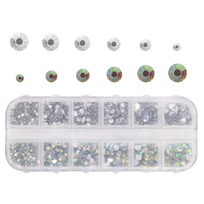 12 gitter farverige krystal nail art rhinestones akryl negle sten perler nitter flad tilbage glitter tips 3d negle kunst dekorationer: 05