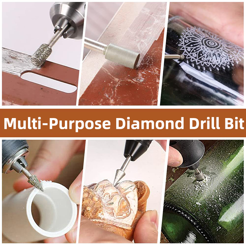 Diamond Drill Grinding Bit Set, 1/8" Shank Stone Carving Dremel Rotary Tool for Ceramic Glass Stone, 20Pcs