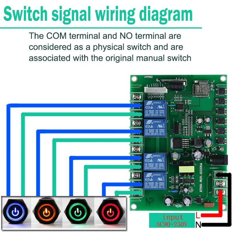Smart home eWeLinK APP 433Mhz 4Gang Wireless remote control WIFI switch DC12-24V AC90-250V Suitable for multiple occasions