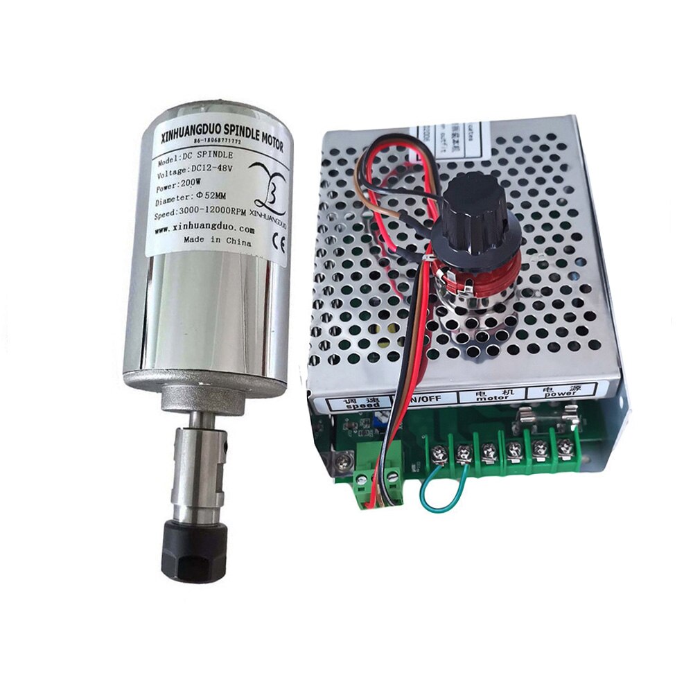 0.2kw 48VAir cooled spindle ER11/16 chuck CNC 200W Spindle Motor + 52mm clamps + Power Supply speed governor For DIY CNC Carving