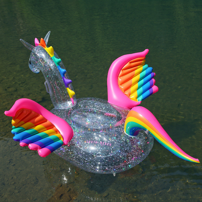 180cm Aufblasbare Holographische funkeln Einhorn Schwimmbad schweben transparent Regenbogen Pegasus Pferd Schwimmen Ring Erwachsene freundlicher Wasser Spaß Spielzeug