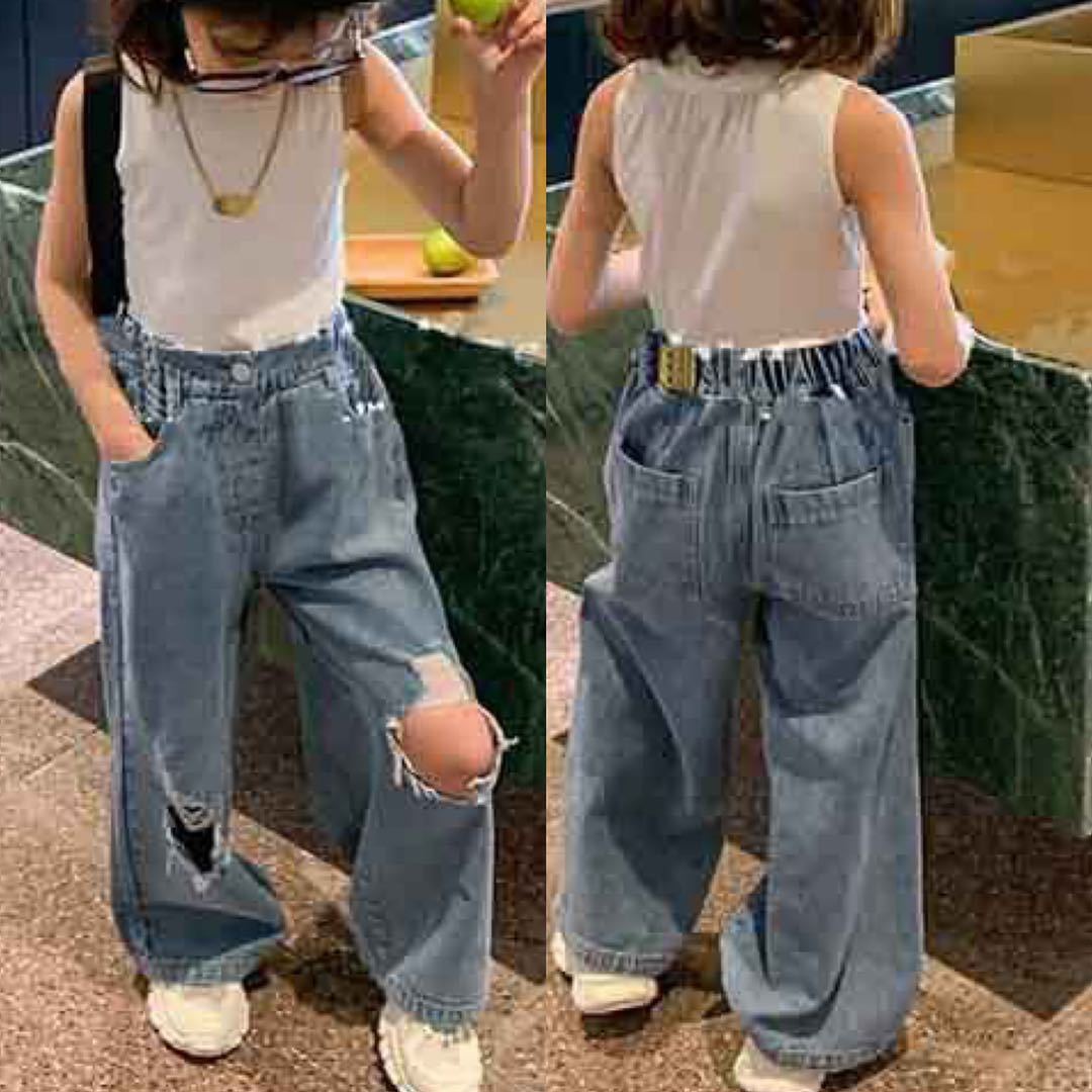 Jean Cool troué pour fille, pantalon en Denim pour enfants, printemps été automne