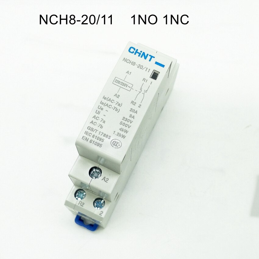 1PCS CHINT Household Single-phase Communication Contactor 230V Modular AC Contactor NCH8-20/20 2NO NCH8-20/11 1NC+1NO 2P 20A