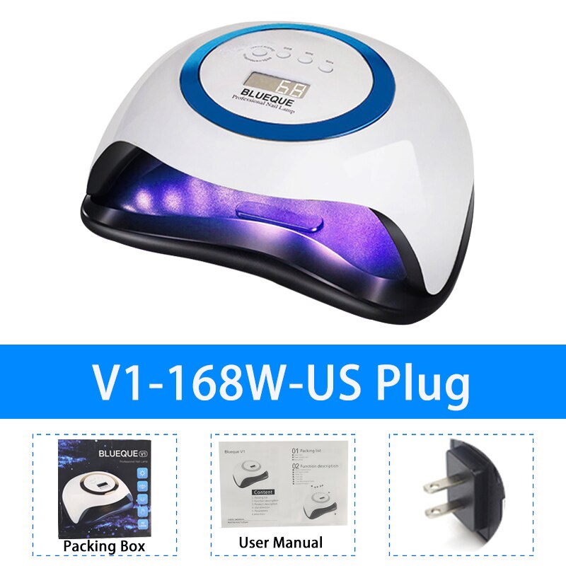 SUN V1-Lámpara LED UV de secado rápido para uñas, potente lámpara de secado rápido para manicura, 168W: Blue US Plug