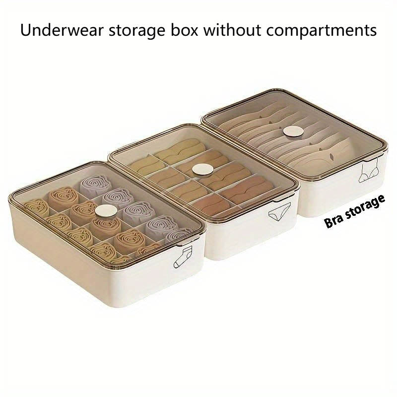 Caja de almacenamiento de ropa interior con tapa transparente, plástico duradero, organizador de guardarropa que ahorra espacio para sujetadores, calcetines, 1 ud.: Gris claro