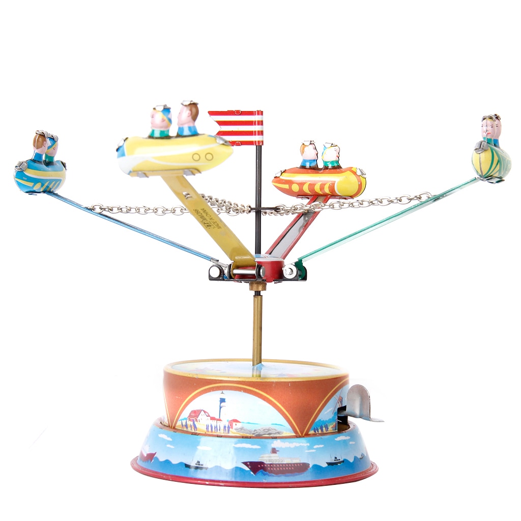 Vintage Spinning Carrousel Ruimteschip Merry Go Round Tin Toy In Doos Collectible
