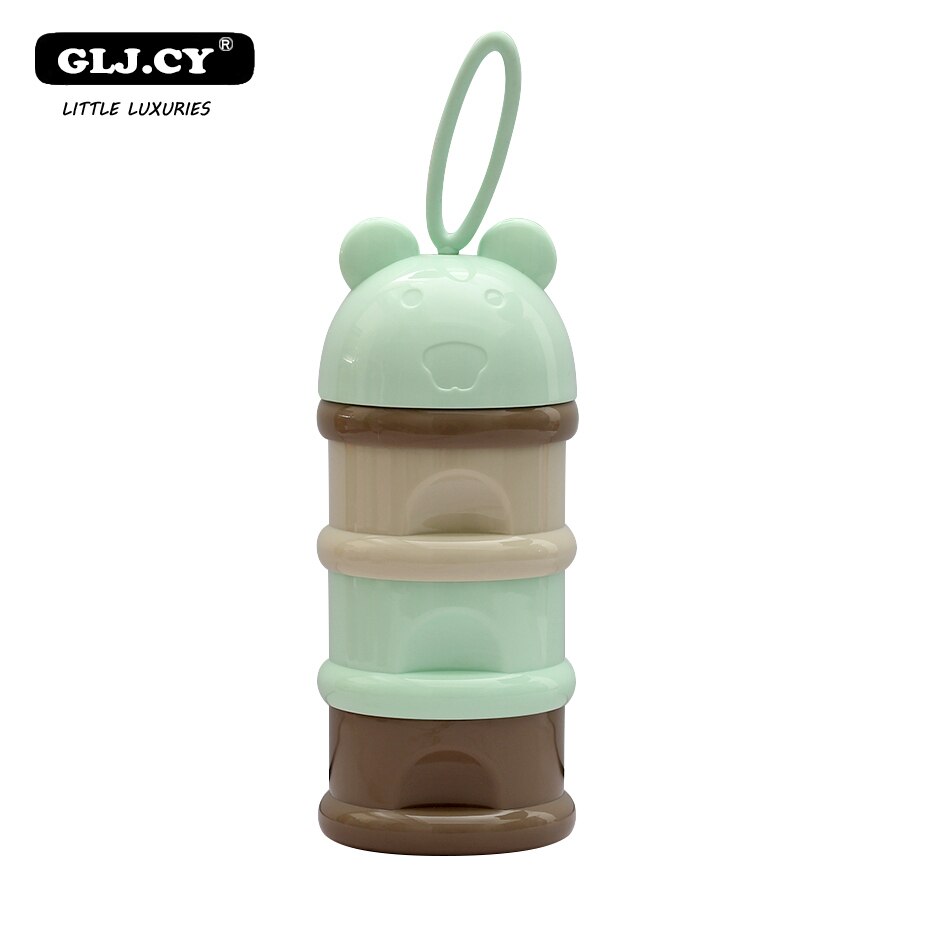 3-layer Frog Style Portable Baby Food Storage Box Essential Cereal Cartoon Milk Powder Boxes Kids Formula Milk Container: Green-Ear style