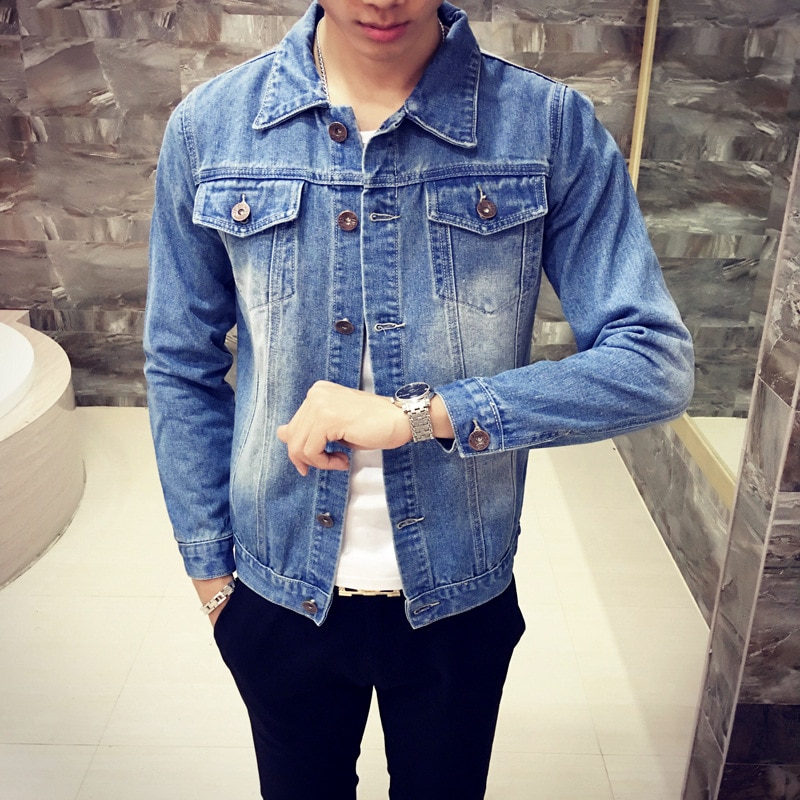 Men Bomber Jacket Solid Casual Slim Mens Denim Jackets Cowboy Men's Jean top coat