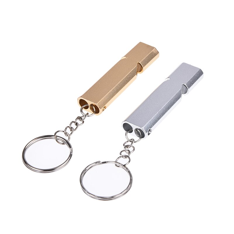 5.6 x 1 cm nød overlevelsesfløjte nøglering antenne aluminiumslegering camping vandre tilbehør værktøj dobbelt frekvens guld/slim