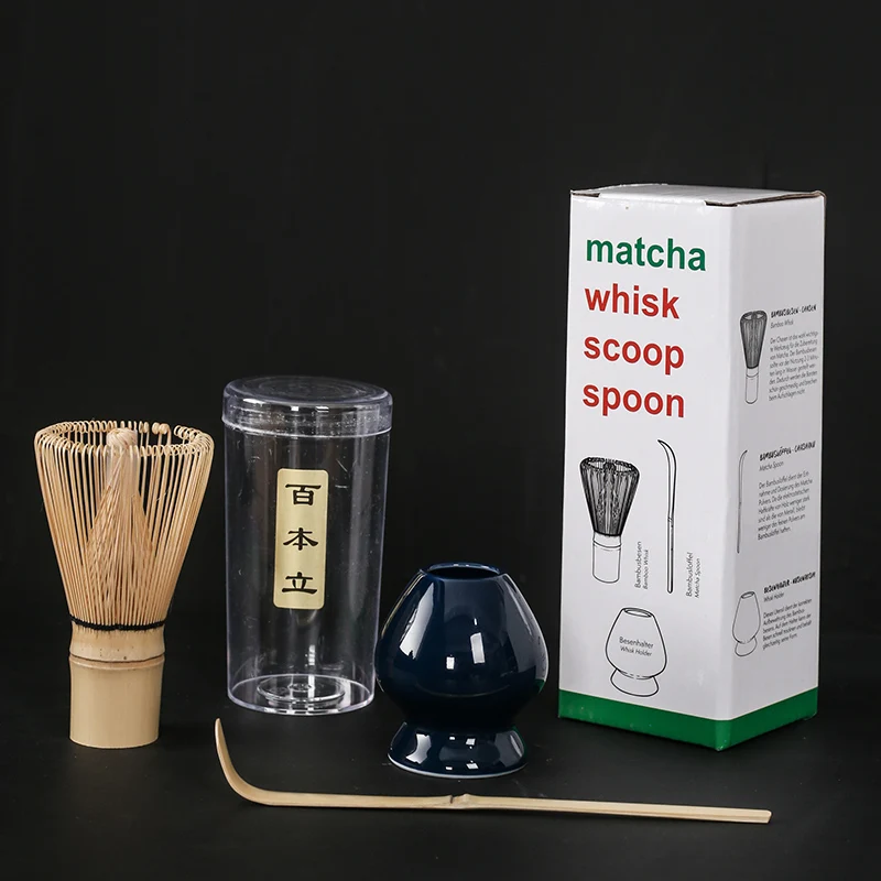 Ensemble de mélangeur matcha japonais en bambou, fait à la main, cuillère à café, agitateur: green