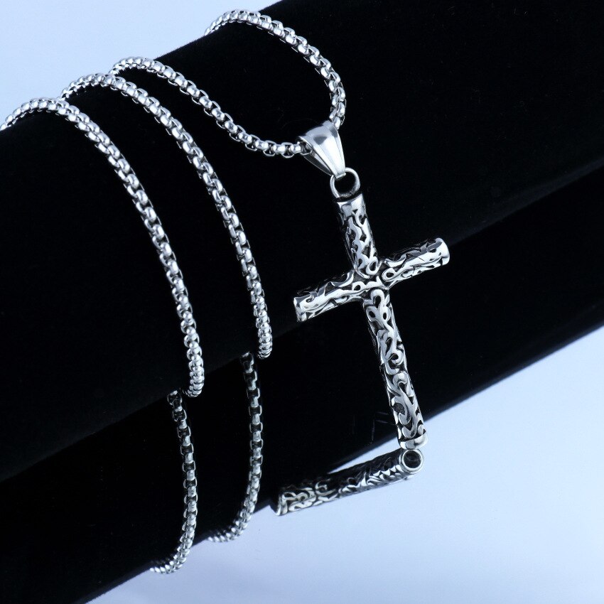 Hnsp 60 Cm Rvs Ketting Vintage Cilindrische Kruis Hanger Ketting Voor Mannen Mannelijke