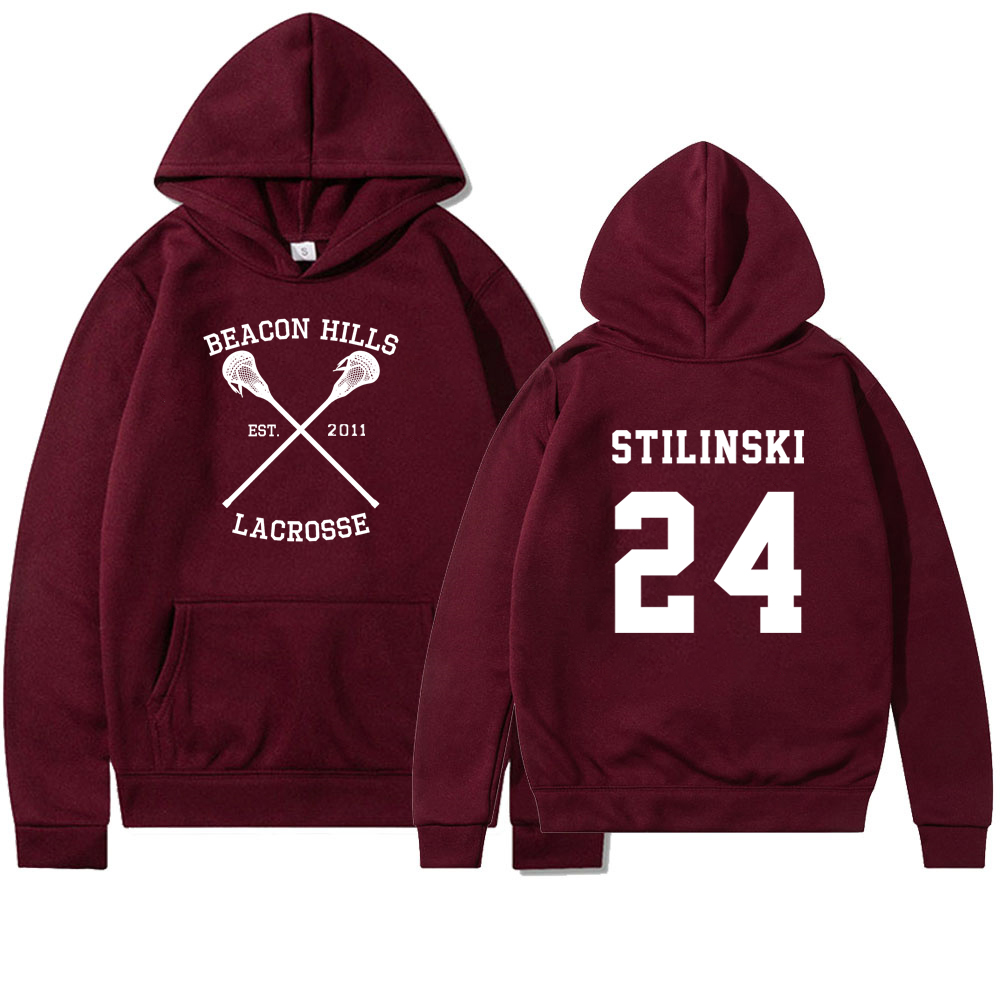 Teen Wolf Hoodie Beacon Hills Lacrosse Hoodie Stilinski 24 Teen Wolf Hooded Sweatshirt Dylan Obrien Unisex Teen Wolf Hoodies: M / Burgundy