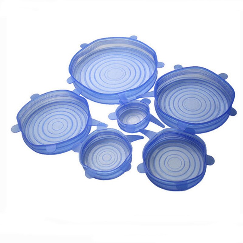 Reusable Food Packaging Cover Silicon Food Fresh-Keep Sealing Cap Vacuum Stretch Silicone Lids Kitchen Silicone Cover: Blue