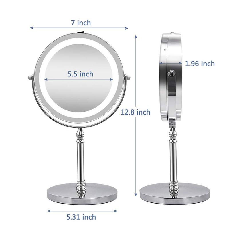 7 Inch Swivel Vanity Mirror Double Sided Makeup Mirror Metal LED 10X Magnification Mirror without Battery (Silver)