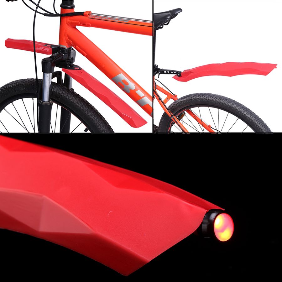 Guardabarros duraderos de 4 colores para bicicleta de montaña, guardabarros delantero y trasero con luz trasera LED, guardabarros, piezas para bicicleta
